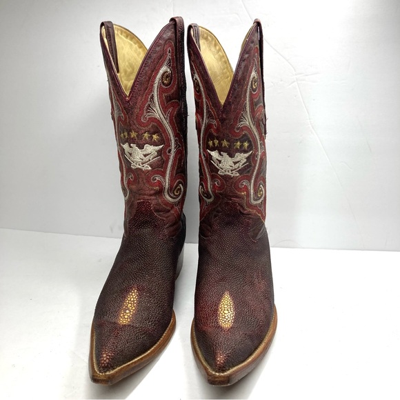 El General 1901 Cowboy Boots Leather Men's 8 Burgundy Textured Western Mexico - Picture 2 of 16